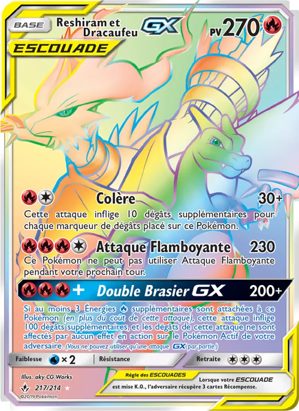 Carte Pokémon Reshiram et Dracaufeu GX de l'extension Alliance Infaillible