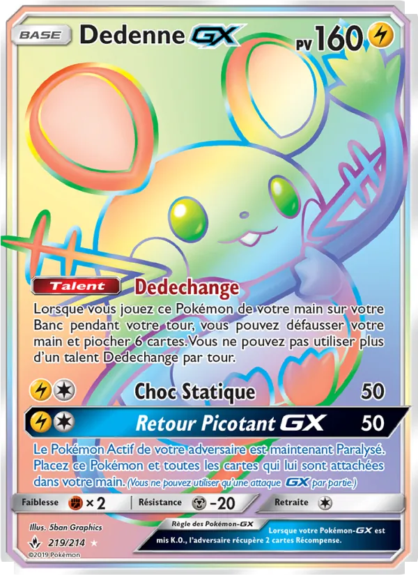Carte Pokémon Dedenne GX de l'extension Alliance Infaillible