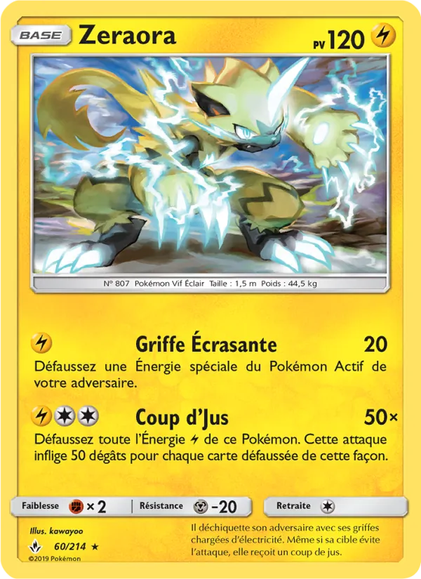 Carte Pokémon Zeraora de l'extension Alliance Infaillible