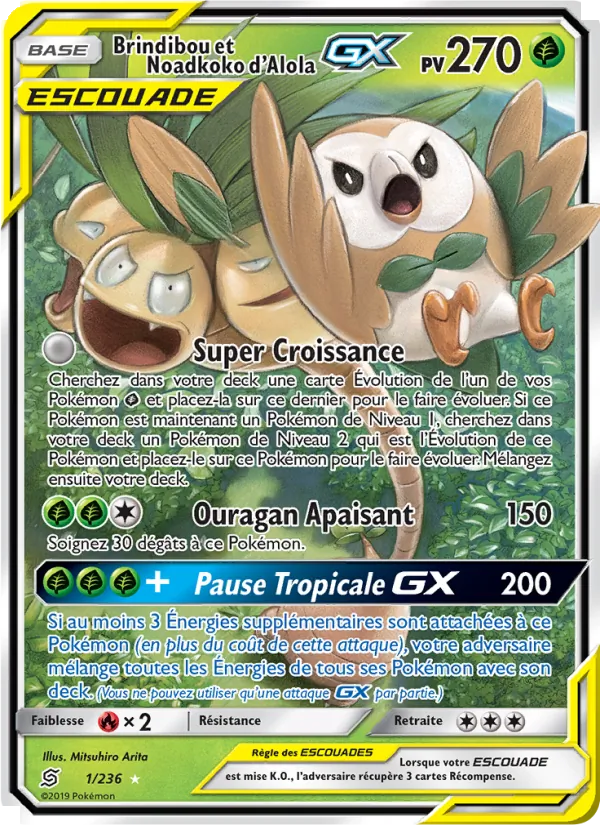 Carte Pokémon Brindibou et Noadkoko d’Alola GX de l'extension Harmonie des Esprits