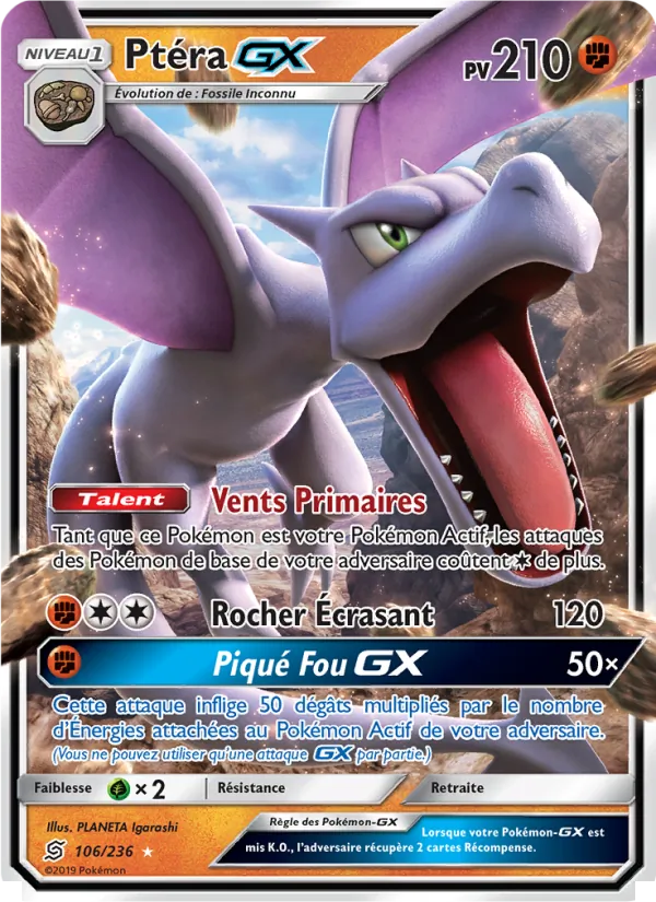 Carte Pokémon Ptéra GX de l'extension Harmonie des Esprits