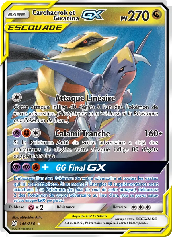 Carte Pokémon Carchacrok et Giratina GX de l'extension Harmonie des Esprits
