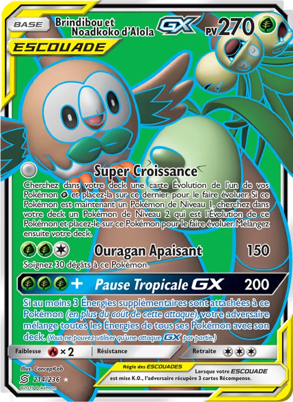Carte Pokémon Brindibou et Noadkoko d’Alola GX de l'extension Harmonie des Esprits
