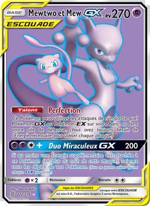 Carte Pokémon Mewtwo et Mew GX de l'extension Harmonie des Esprits