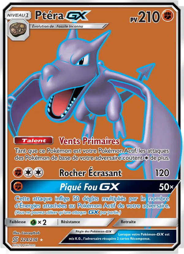 Carte Pokémon Ptéra GX de l'extension Harmonie des Esprits