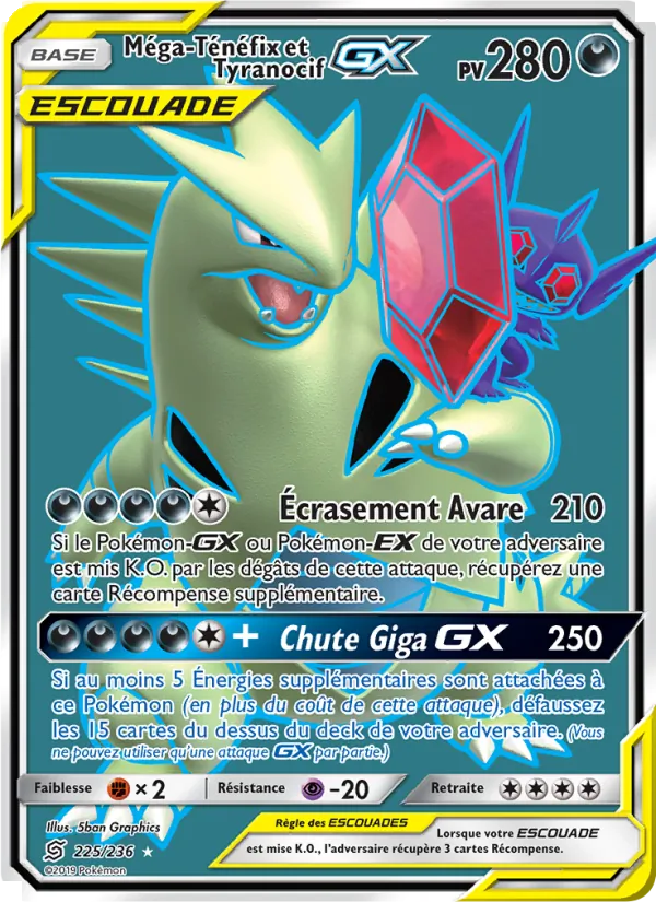 Carte Pokémon Méga-Ténéfix et Tyranocif GX de l'extension Harmonie des Esprits