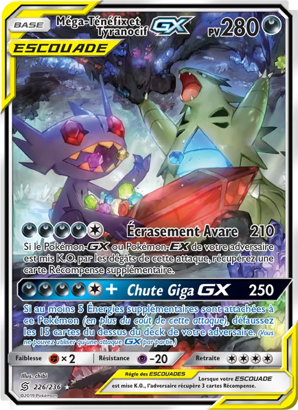 Carte Pokémon Méga-Ténéfix et Tyranocif GX de l'extension Harmonie des Esprits