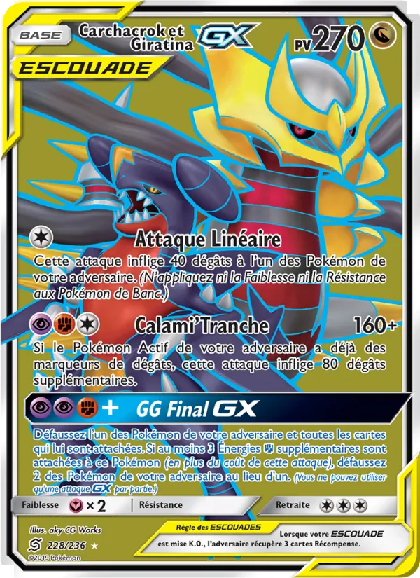 Carte Pokémon Carchacrok et Giratina GX de l'extension Harmonie des Esprits