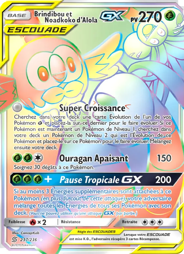 Carte Pokémon Brindibou et Noadkoko d’Alola GX de l'extension Harmonie des Esprits