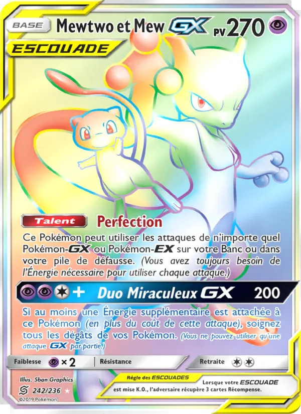 Carte Pokémon Mewtwo et Mew GX de l'extension Harmonie des Esprits