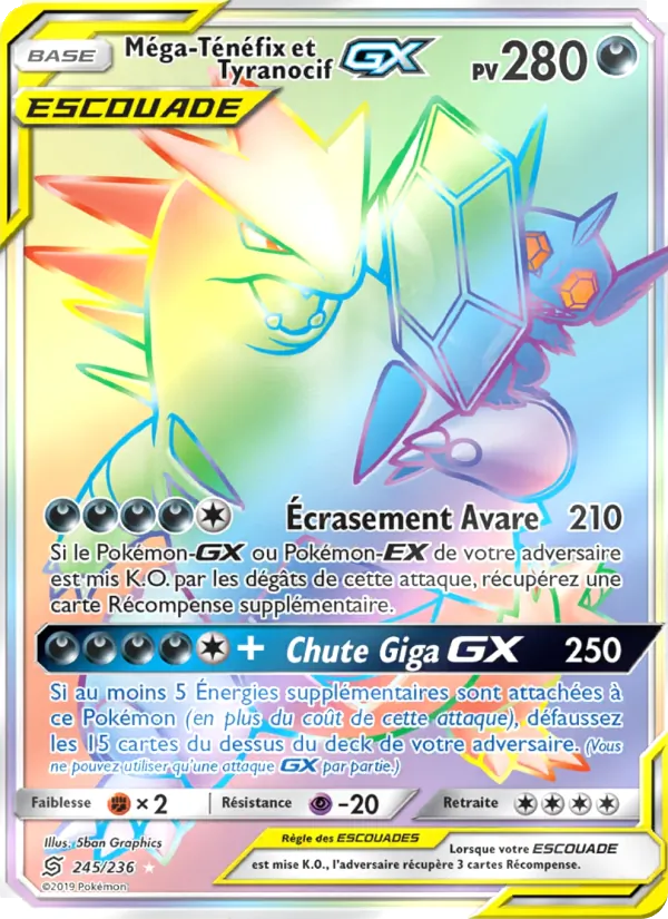 Carte Pokémon Méga-Ténéfix et Tyranocif GX de l'extension Harmonie des Esprits