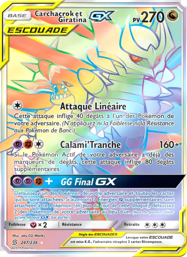 Carte Pokémon Carchacrok et Giratina GX de l'extension Harmonie des Esprits