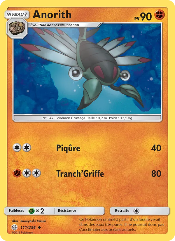 Carte Pokémon Anorith de l'extension Éclipse Cosmique