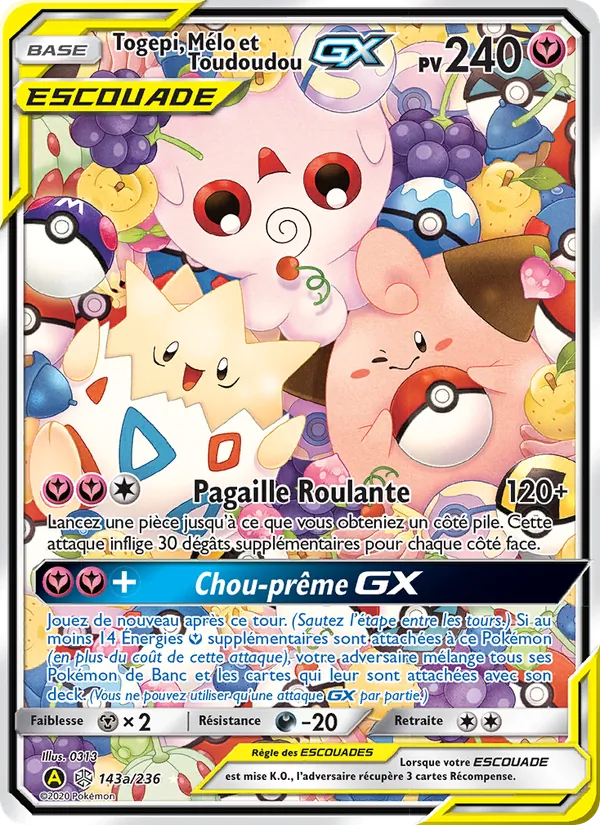 Carte Pokémon Togepi, Mélo et Toudoudou GX de l'extension Éclipse Cosmique