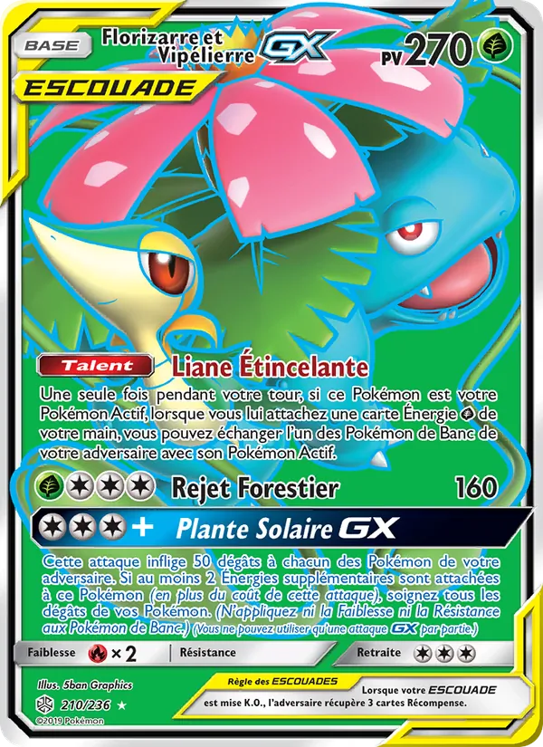Carte Pokémon Florizarre et Vipélierre GX de l'extension Éclipse Cosmique