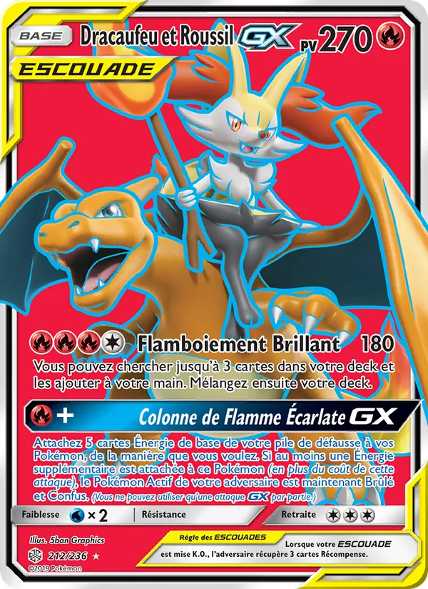Carte Pokémon Dracaufeu et Roussil GX de l'extension Éclipse Cosmique