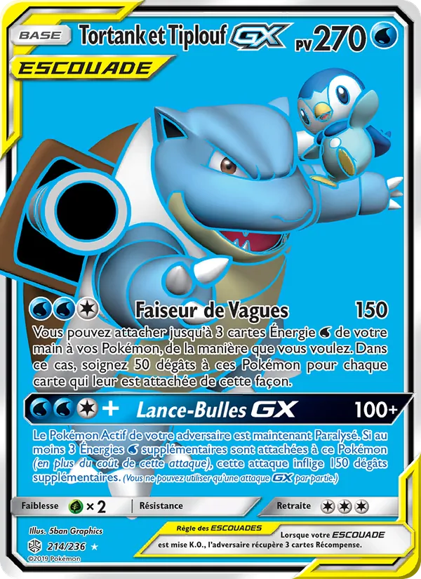 Carte Pokémon Tortank et Tiplouf GX de l'extension Éclipse Cosmique