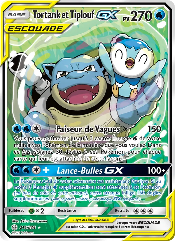 Carte Pokémon Tortank et Tiplouf GX de l'extension Éclipse Cosmique