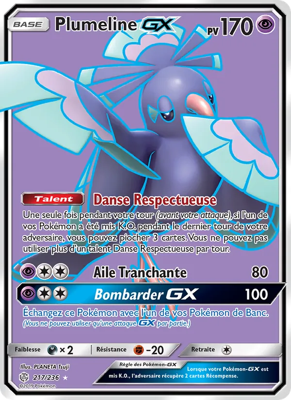 Carte Pokémon Plumeline GX de l'extension Éclipse Cosmique