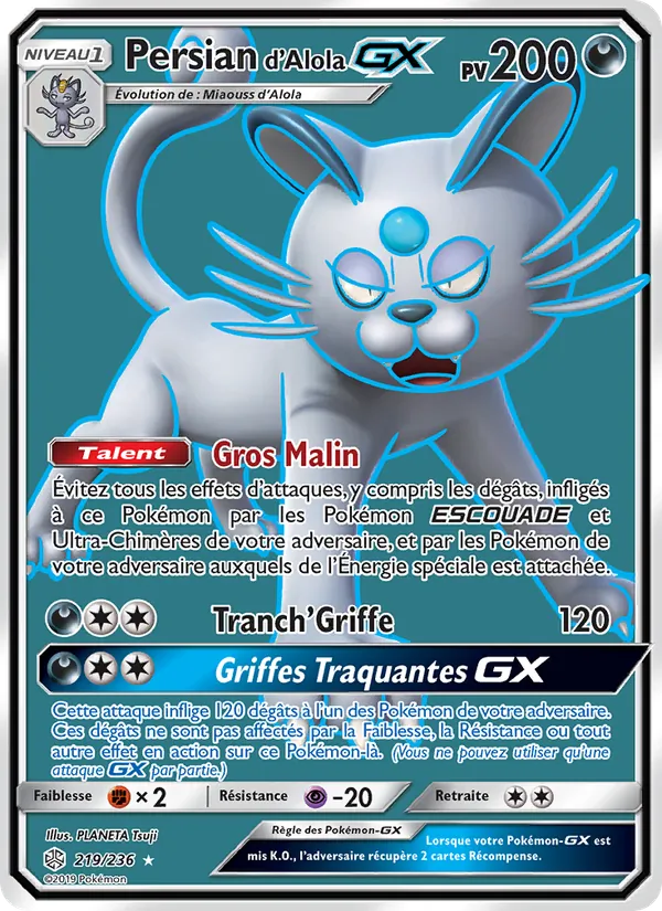 Carte Pokémon Persian d’Alola GX de l'extension Éclipse Cosmique