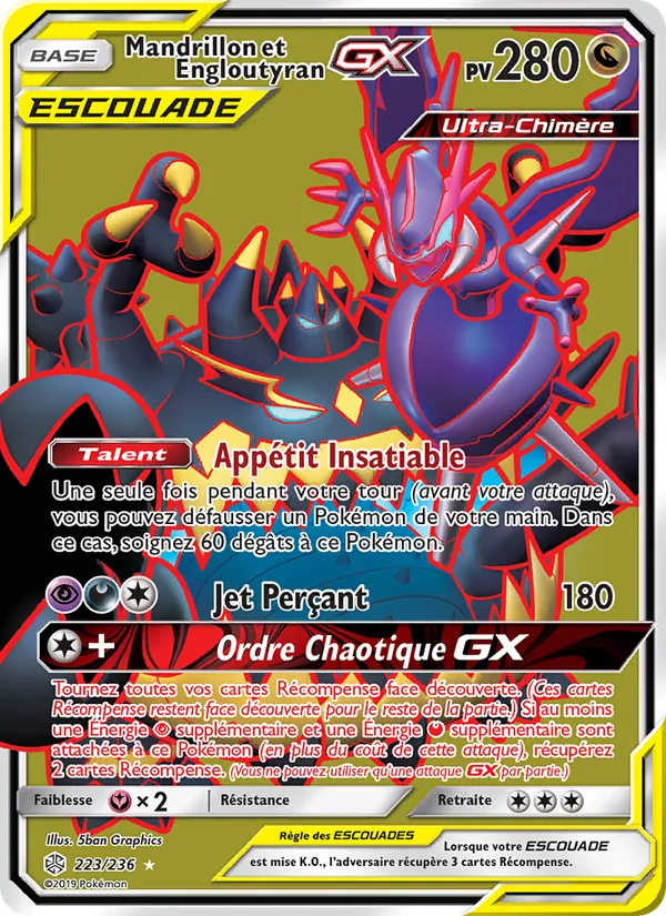 Carte Pokémon Mandrillon et Engloutyran GX de l'extension Éclipse Cosmique