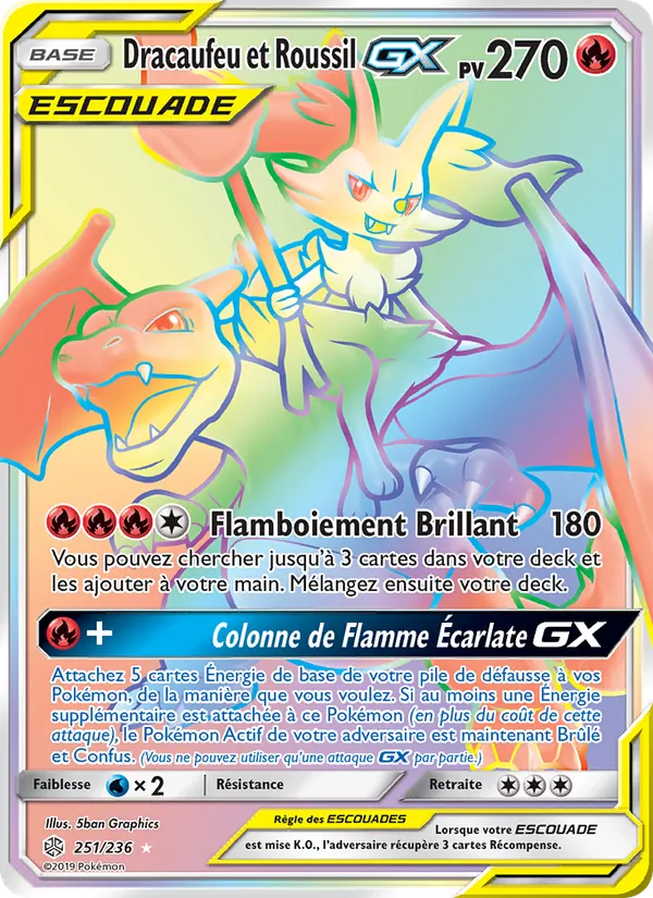 Carte Pokémon Dracaufeu et Roussil GX de l'extension Éclipse Cosmique
