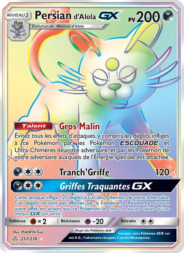 Carte Pokémon Persian d’Alola GX de l'extension Éclipse Cosmique