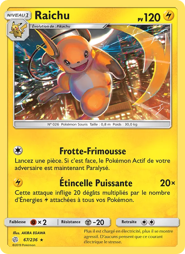 Carte Pokémon Raichu de l'extension Éclipse Cosmique