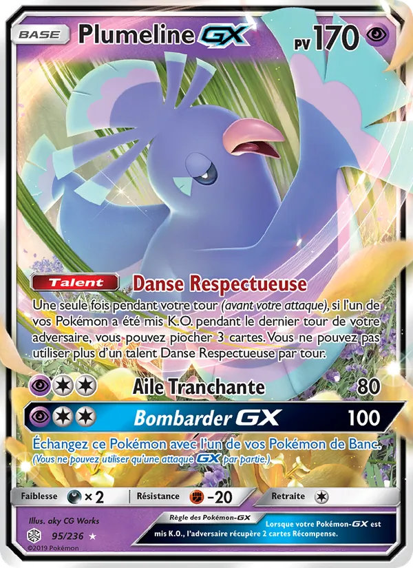 Carte Pokémon Plumeline GX de l'extension Éclipse Cosmique