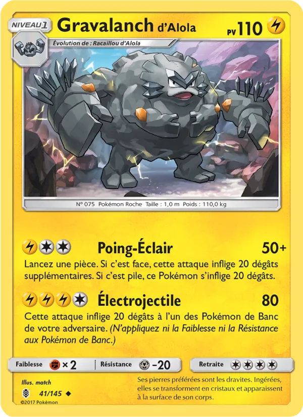 Carte Pokémon Gravalanch d’Alola de l'extension Gardiens Ascendants