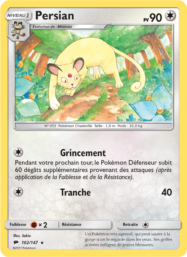 Carte Pokémon Persian de l'extension Ombres Ardentes