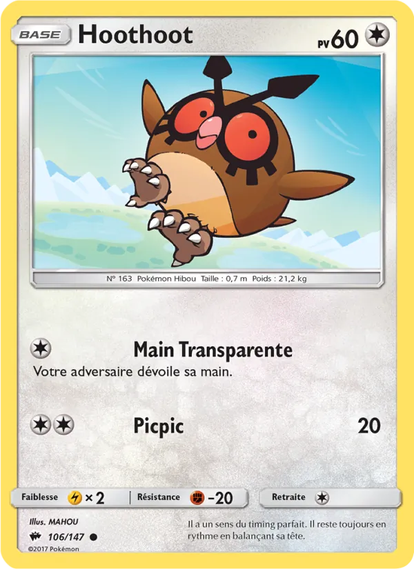 Carte Pokémon Hoothoot de l'extension Ombres Ardentes