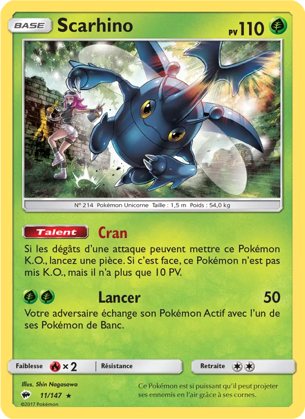 Carte Pokémon Scarhino de l'extension Ombres Ardentes