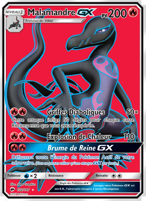 Carte Pokémon Malamandre GX de l'extension Ombres Ardentes