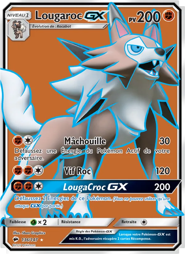 Carte Pokémon Lougaroc GX de l'extension Ombres Ardentes