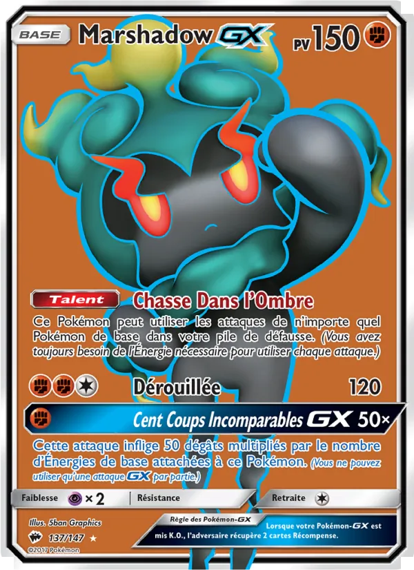 Carte Pokémon Marshadow GX de l'extension Ombres Ardentes
