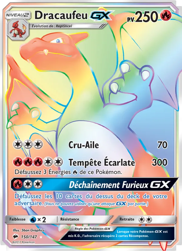 Carte Pokémon Dracaufeu GX de l'extension Ombres Ardentes