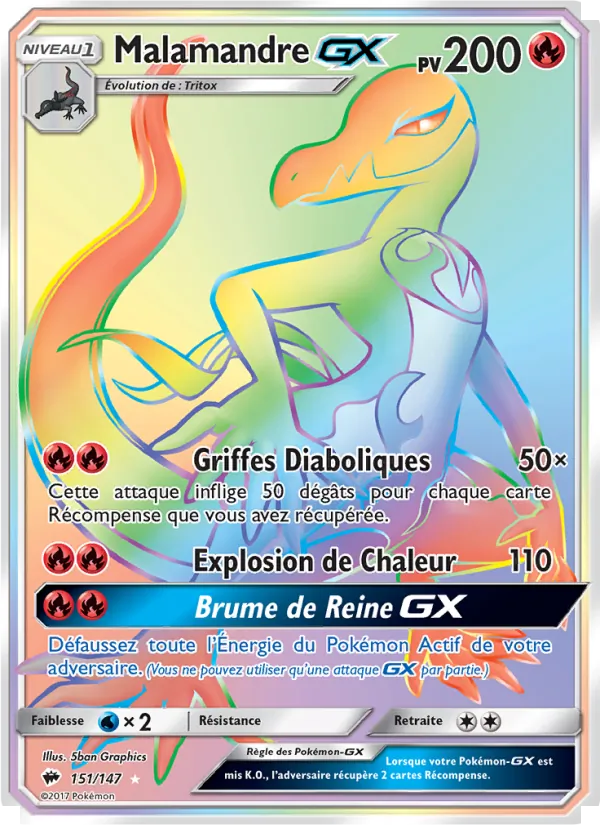 Carte Pokémon Malamandre GX de l'extension Ombres Ardentes