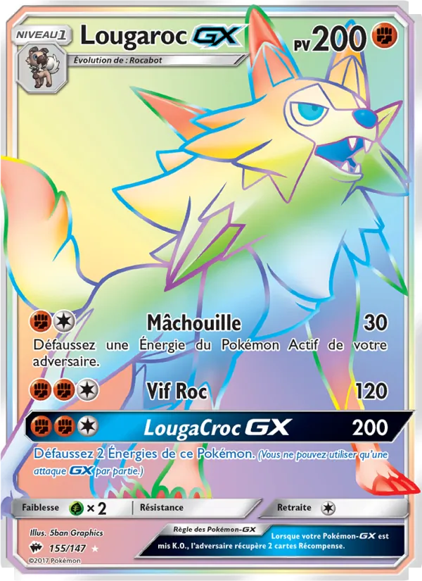Carte Pokémon Lougaroc GX de l'extension Ombres Ardentes