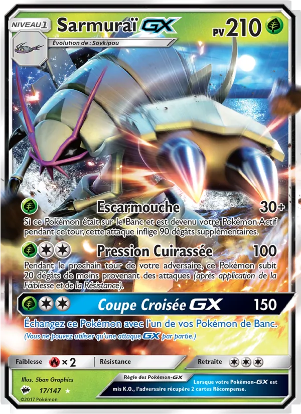Carte Pokémon Sarmuraï GX de l'extension Ombres Ardentes
