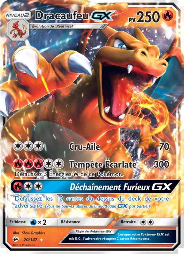 Carte Pokémon Dracaufeu GX de l'extension Ombres Ardentes