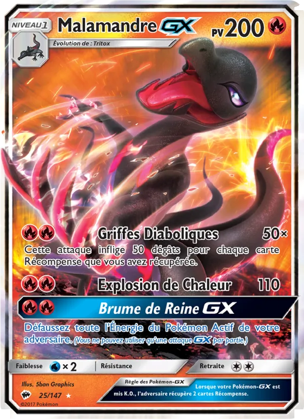 Carte Pokémon Malamandre GX de l'extension Ombres Ardentes