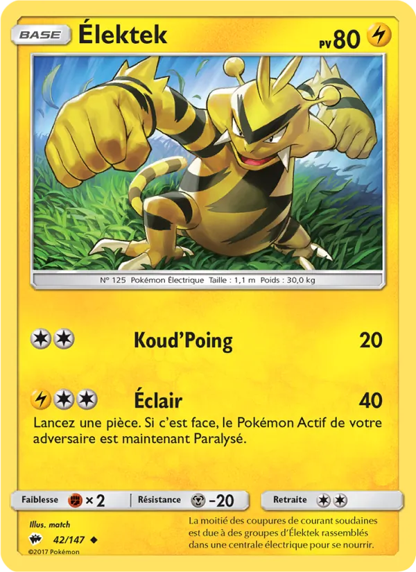 Carte Pokémon Élektek de l'extension Ombres Ardentes