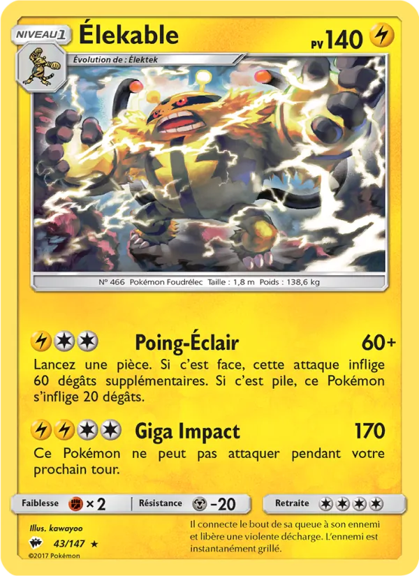 Carte Pokémon Élekable de l'extension Ombres Ardentes