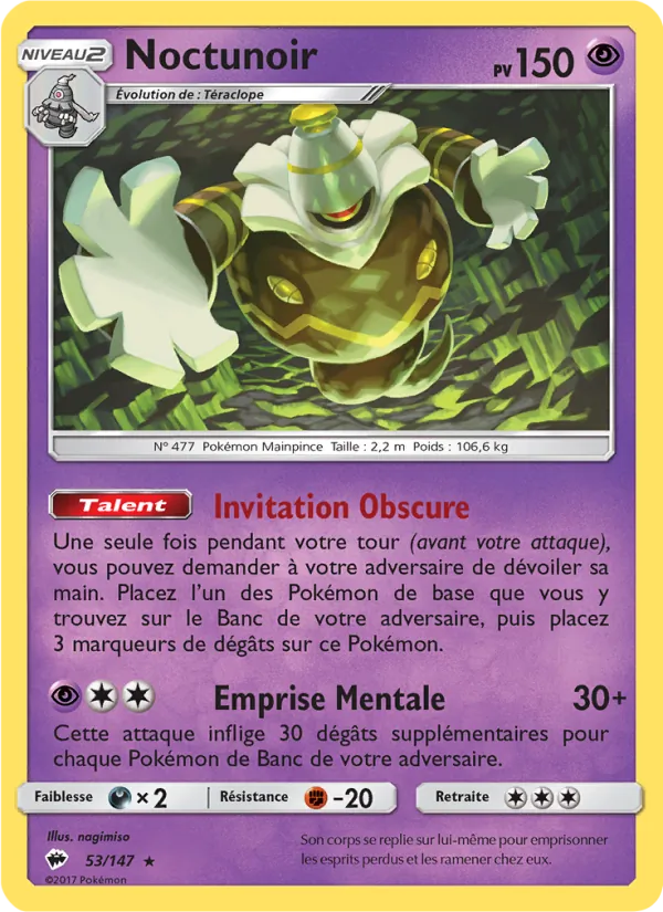 Carte Pokémon Noctunoir de l'extension Ombres Ardentes