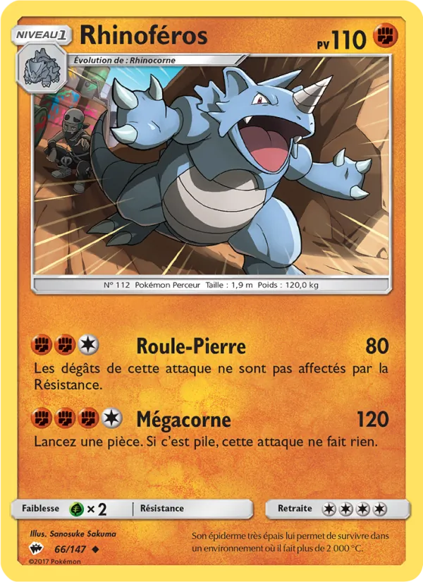 Carte Pokémon Rhinoféros de l'extension Ombres Ardentes