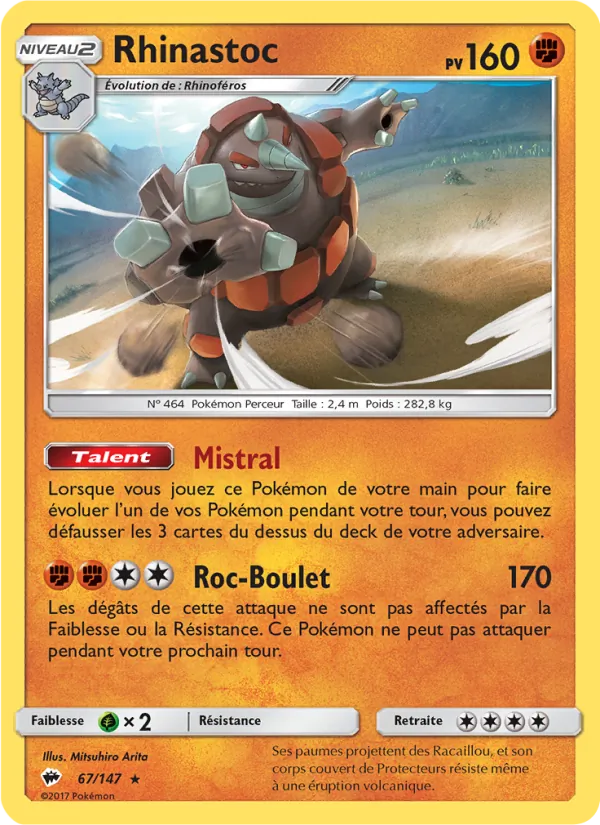 Carte Pokémon Rhinastoc de l'extension Ombres Ardentes