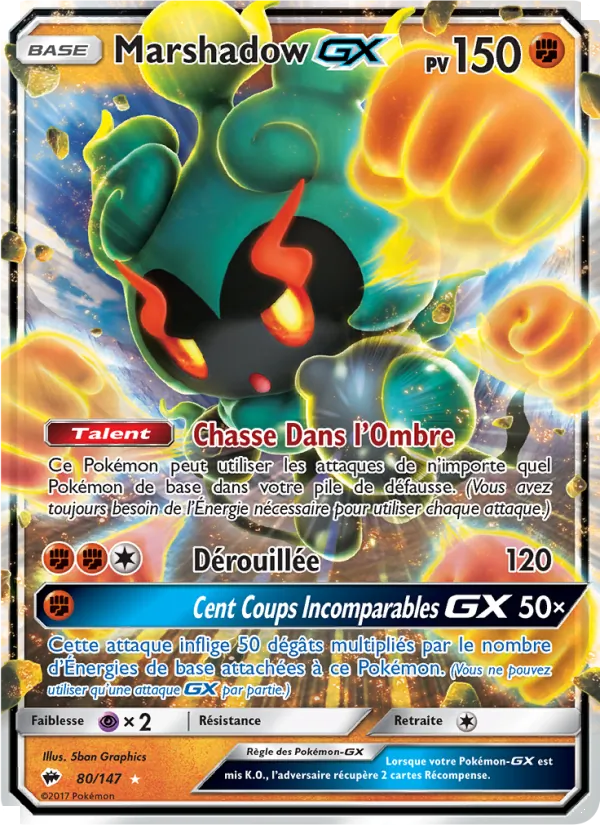 Carte Pokémon Marshadow GX de l'extension Ombres Ardentes