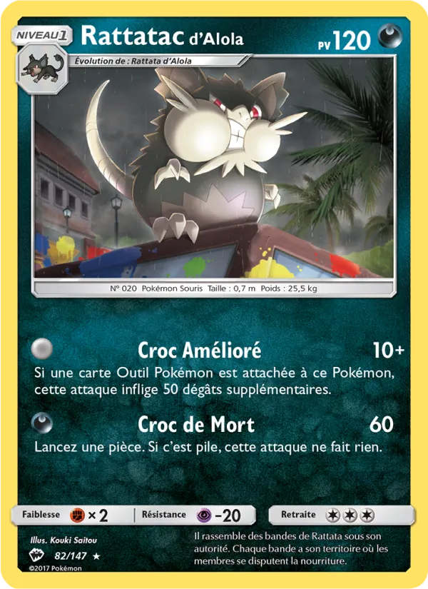 Carte Pokémon Rattatac d’Alola de l'extension Ombres Ardentes