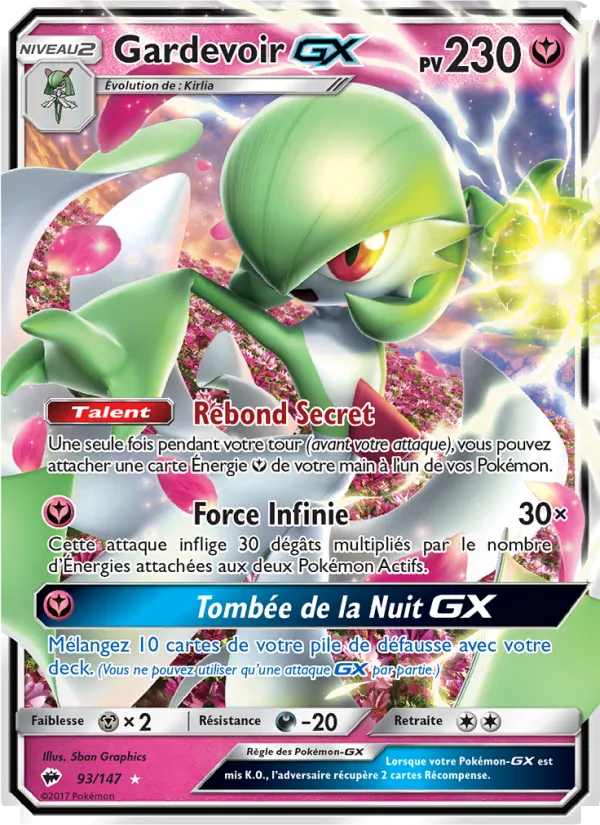 Carte Pokémon Gardevoir GX de l'extension Ombres Ardentes